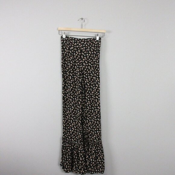 Natural Life Floral Maxi Skirt XS Black Flounce Hem Boho Hippie Festival - Picture 1 of 8